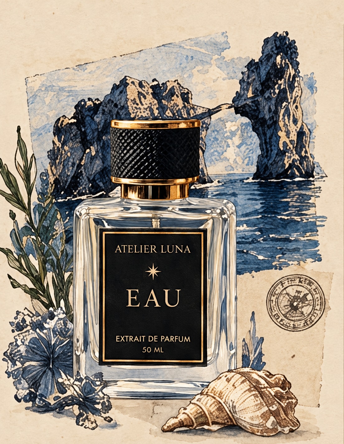 Composition illustrée de l’univers Eau, Atelier Luna