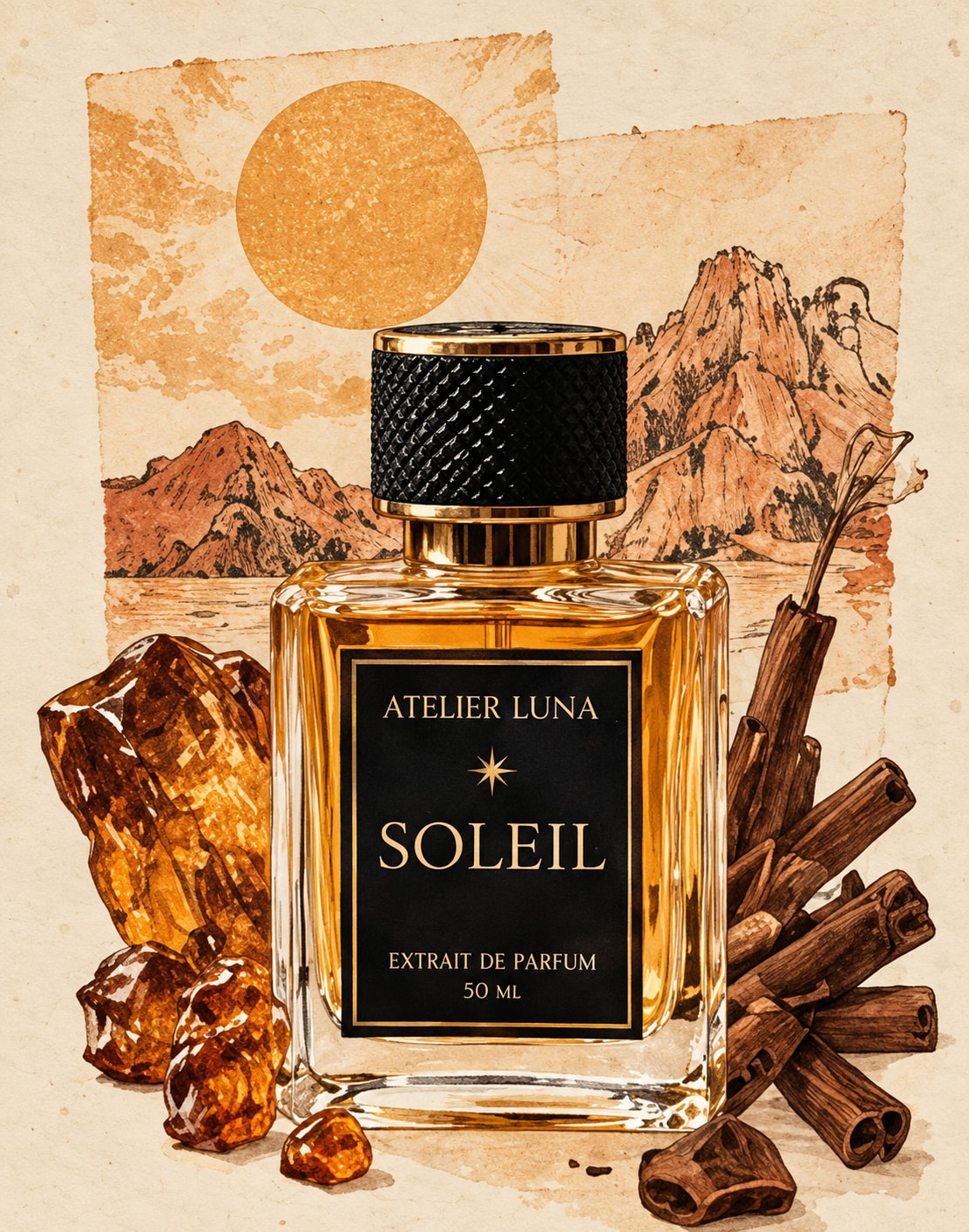 Composition illustrée de l’univers Soleil, Atelier Luna